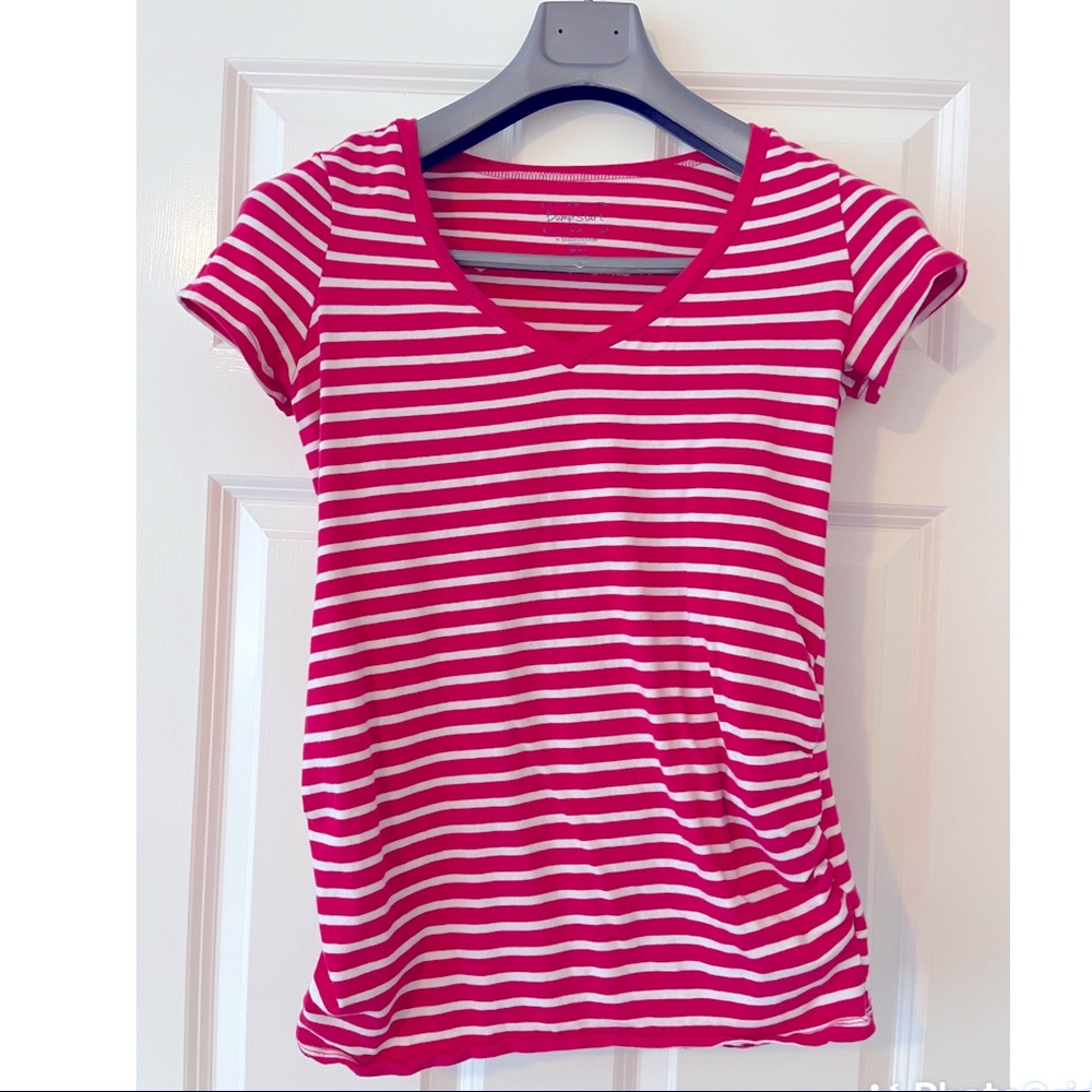 Bumpstart pink and white striped maternity t-shirt